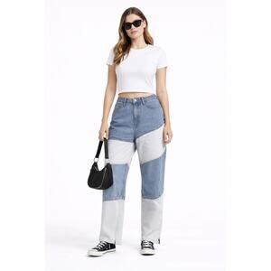 90s Patchwork Two Tone High Rise Relaxed Jeans Womens Size 10 100% Cotton Y2K